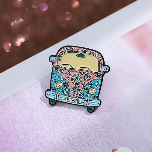 Hippy flower campervan pin - hippy,
