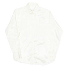INSTANT SHIRTS Mens Plain Shirt Cream Faux Silk Long Sleeve M