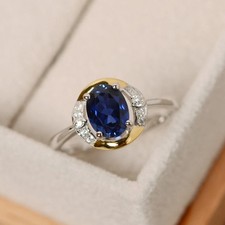 1.65 Ct Oval Cut Natural Sapphire & Diamond Anniversary Ring 14k White Gold 8.7