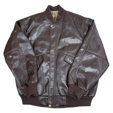 Vintage Leather Bomber Jacket 90s Retro Biker Brown Mens Large