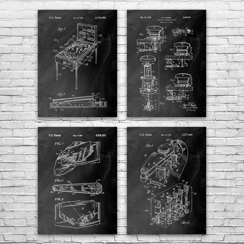 Pinball patent wall art set - patent,