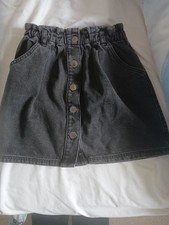 Girls Faded Look Black Button Through Elesticated Waist Denim Skirt Aged 9