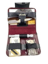 Vintage Travel Set Shaving Grooming Kit Gillette Wilkinson Real Leather Case Bla
