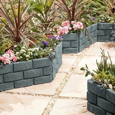 4pcs Grey Brick Pattern Effect Garden Lawn Edging Plant Borde, Patio, Lawn