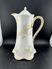 Haviland Limoges Chocolate Coffee Tea Pot Pink Flowers & Gold Trim 10” France