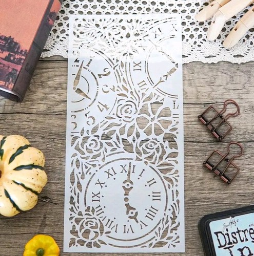 Clocks roses stencil - clocks,