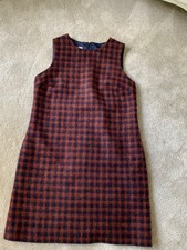 Hobbs Shift Dress Navy & Rust Sleeveless Pinafore With Wool & Mohair Check UK 12
