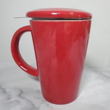 Whittard Of Chelsea Red Mug Latte Coffee Tea Porcelain Mug With Lid & Strainer