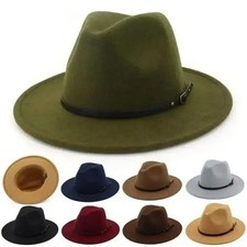 Wide Brim Wool Felt Fedora Panama Cowboy Girl Hat Casual Jazz Cap for men women