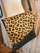 TAURUS black leather leopard ponyskin flap saddle satchel xb bag