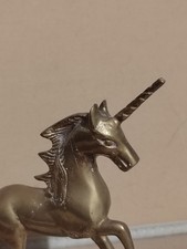Vintage Brass Figurine Of A Unicorn On Hind Legs, Measuring 14.5cm Tall