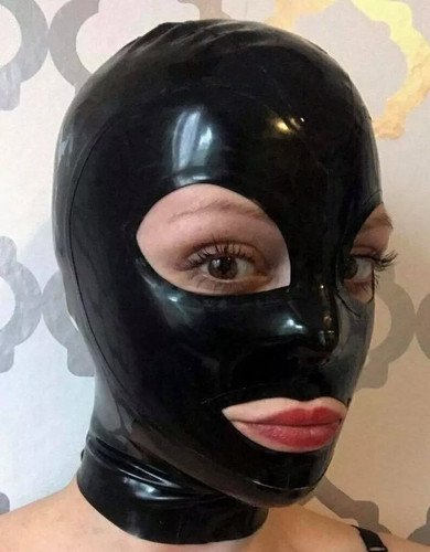 Black latex rubber hood - black,