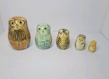 Vintage Authentic Models Wooden Cat Russian Nesting Dolls Set Of 5 Matroska