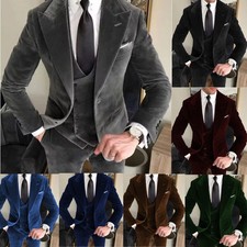 Velvet Men's Suit Wide Peak Lapel Formal Business Wedding Party Tuxedos Vintage
