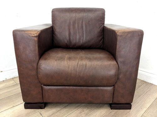 Armchair brown leather - brown,