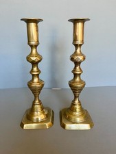 PAIR OF TALL EARLY VICTORIAN BRASS CANDLESTICKS, BRITISH, c.1840s/50s