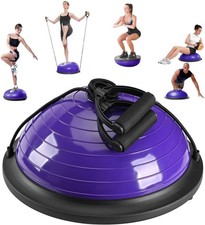 Half Balance Ball Trainer Half Yoga Exercise + Resistance Bands Foot Pump Purple