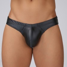 Men Briefs Wet Look Underwear Underpants Mesh Bulge Pouch Thong Faux Leather