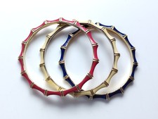 Gold Tone Yellow Red Blue Tone Stella And Dot Enamel Bangles Bamboo Retro Stack