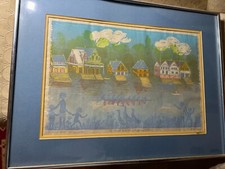 Rare Helen K Siegl (1924 - 2009) "Boat House Row" Artist Proof Color Woodcut