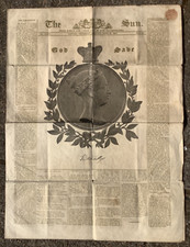 1838 The Sun Newspaper Queen Victoria Coronation Gold Printed Antique Original