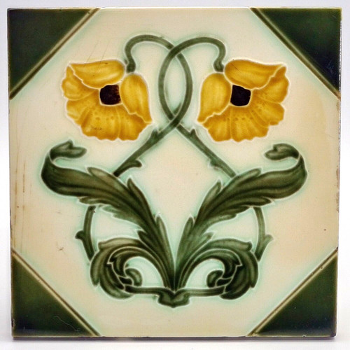 Antique fireplace tile - fireplace,
