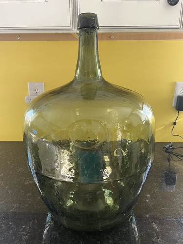Antique green glass demijohn - antique,