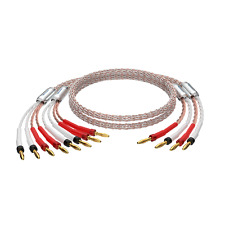 one Pair 16 strands Bi-Wire Speaker Cable OCC Copper HiFi 8TC Cable 2 to 4 Plug