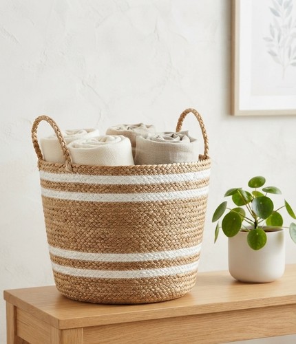 Woven seagrass storage basket - seagrass,