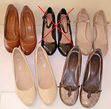 Bundle ladies 4x heeled court shoes UK5-UK6 patent nude tan bronze PU Marry Jane