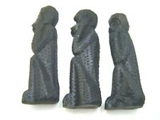 Three Wise Monkeys  3 x Antique Vintage Carved Wooden Ebony Ebonised Statues 