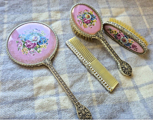 Vintage floral pink vanity - pink, set