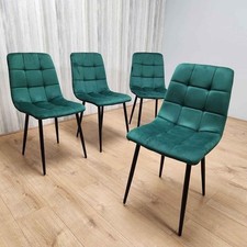 Set Of 4 Green Rocco Dining Velvet Chairs