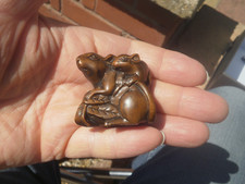 Hand Carved wood netsuke mouse & baby with vegetable collectable boxwood figure