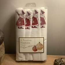 NEW-Embroidered "Enchanted Santa" Festive Napkins  - SET of 4 - Peggy Wilkins 
