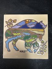 Vtg Arizona Tile Trivet Earthtones The Mighty Buffalo Red Quarry Tile 6”x6”