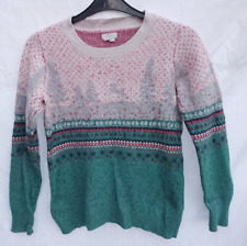 Fat Face Green White Red Mix Reindeer Snowflake Christmas Jumper Size 8