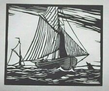 WILKINSON FISHING SMACK PRINT Ship Boat Boats Boating Woodcut C1922