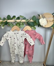 George Baby Girls Set of 2 Preloved Minnie Mouse Zip Up Sleepsuits Tiny Baby 6lb