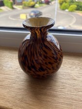 ITALY Vintage TORTOISE SHELL Vase Hand Blown Glass Retro Mid Century Chic Decor