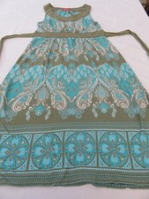 ❤️ MONSOON TURQUOISE & SAGE DAMASK APTTERN SLEEVELESS SUMMER JERSEY DRESS UK 8
