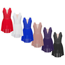 Girls Figure Skating Dress Lyrical Dancewear Kids Dance Dresses Sheer Costume