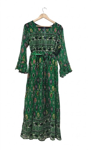 Green boho maxi dress lined - boho,