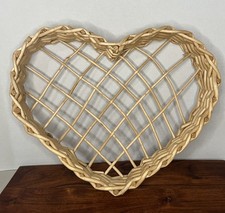 Cottagecore Wooden Woven Heart Shaped Basket 16-inch Storage or Wall Hanging EUC