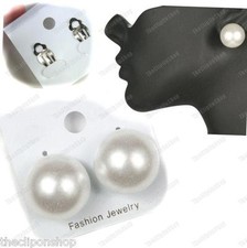 CLIP ON 2cm WHITE/CREAM faux pearl EARRINGS round PEARLY CLIPS 20mm big