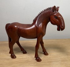 Vintage Hand Carved Chinese Horse Wooden Rosewood Figure With Glass Eyes 20 cm