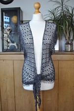 Vintage George 90s Grey Crochet Beaded Cardigan Size 16 Boho Chic Women’s