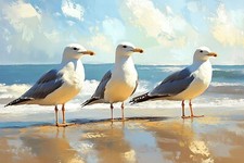 Seagulls Beach Seaside Canvas
