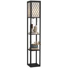 HOMCOM Modern Floor Lamp Light with 3 Shelves Fabric Lampshade Black