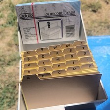 Office Index Record Card File Box 5" x 3" & Guidex 100 RECORD CARDS